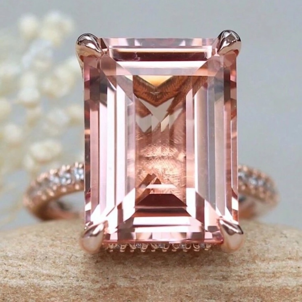 Pink Cubic Zirconia Ring, Rose Gold Pink Heart Ring, Valentines Day Gift - Picture 2 of 6